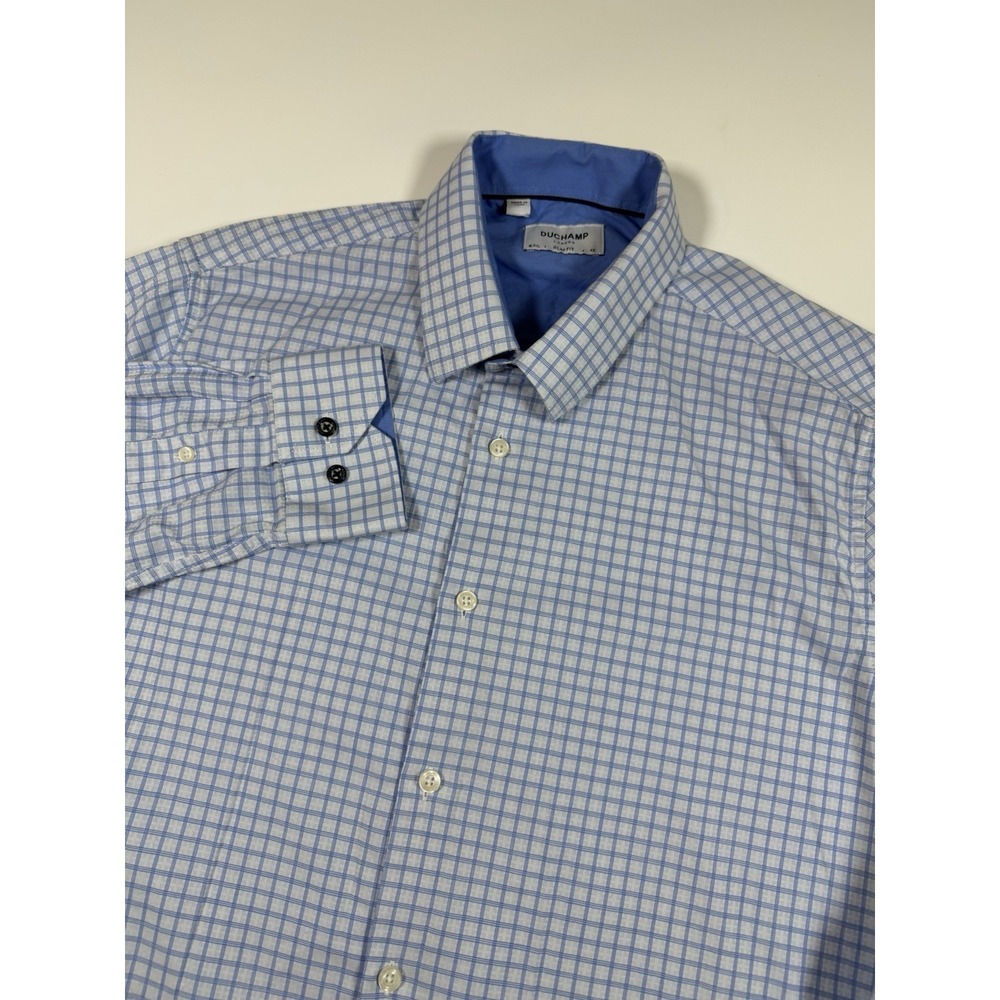 Duchamp London Shirt Mens Large Blue Slim Fit Stretch Dress Long Sleeve